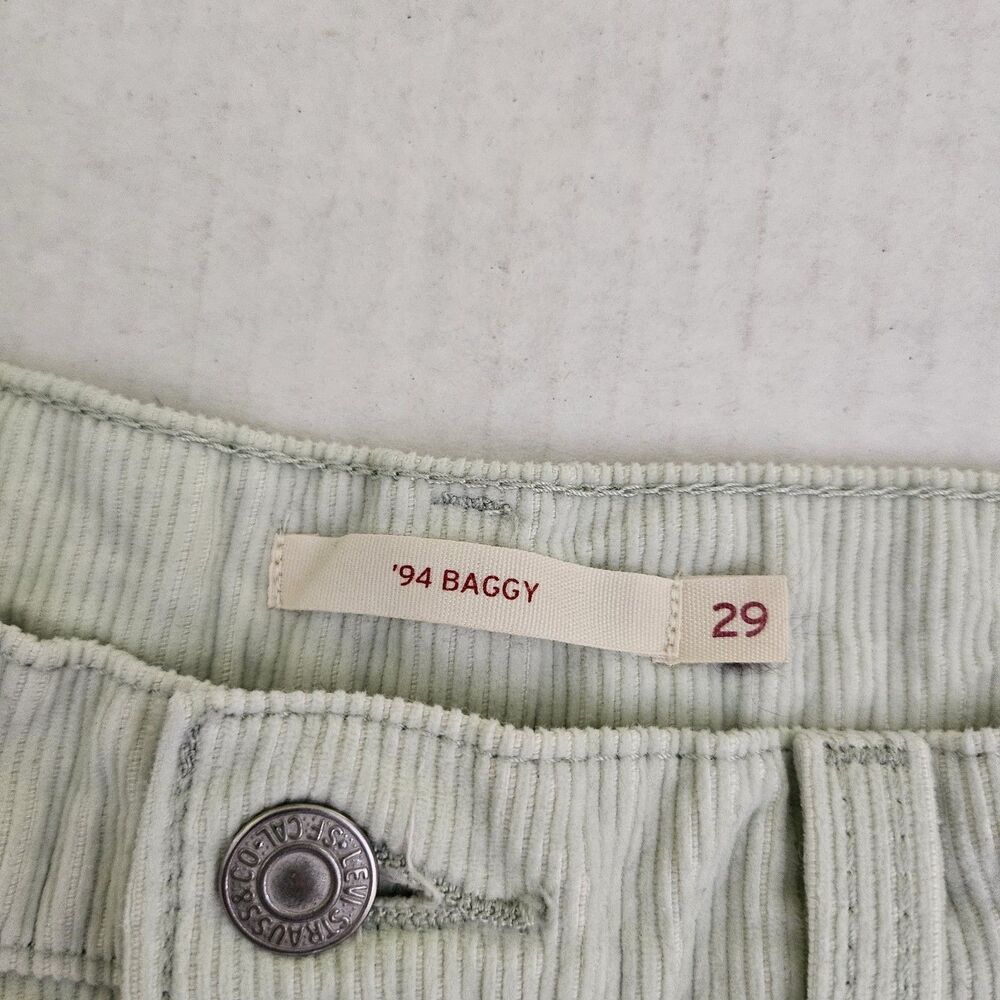 Levi's 94 Baggy Jeans Womens‎ 29 Mint Green Corduroy Loose Fit Straight Leg Y2K - Picture 3 of 11